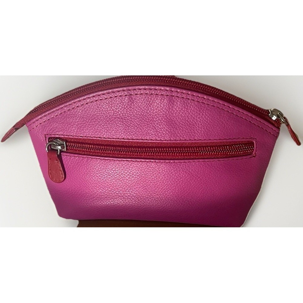 ILI New York NWT Women's Fuchsia Leather Cosmetic Pouch Red Lips‎ Makeup Bag - Picture 2 of 11